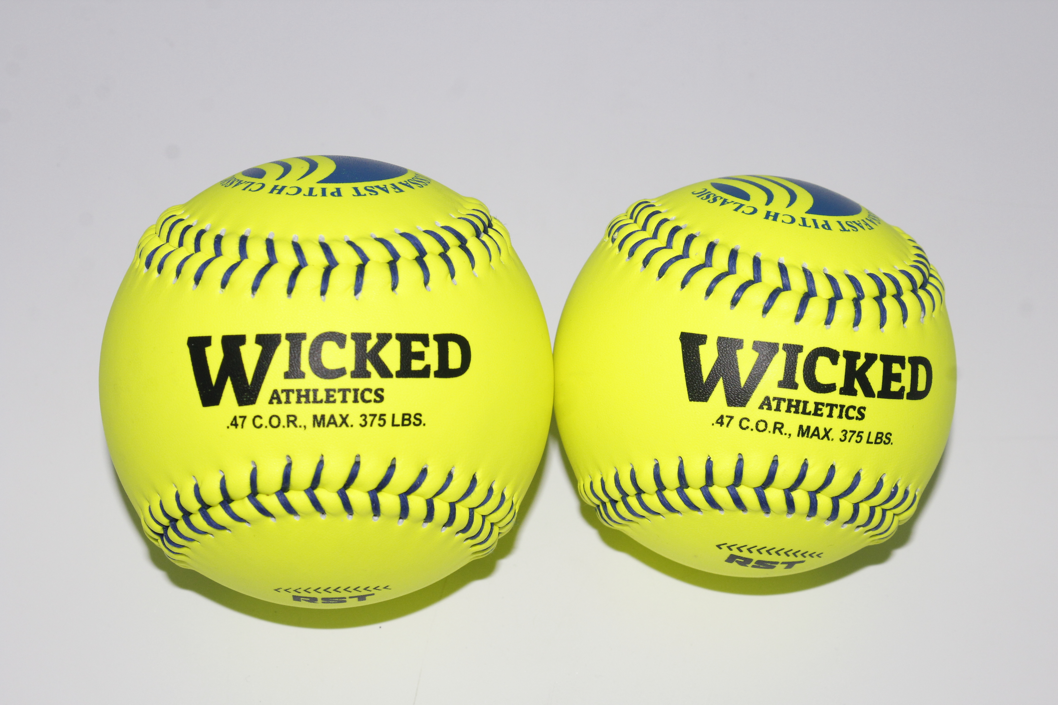 Prix ​​d'usine 11/12 pouces Wicked Softball Couverture en cuir Poly Core Coutures bleues .47 Cor 375 LBS Compression 12 Pack USSSA Classic Fastpitch