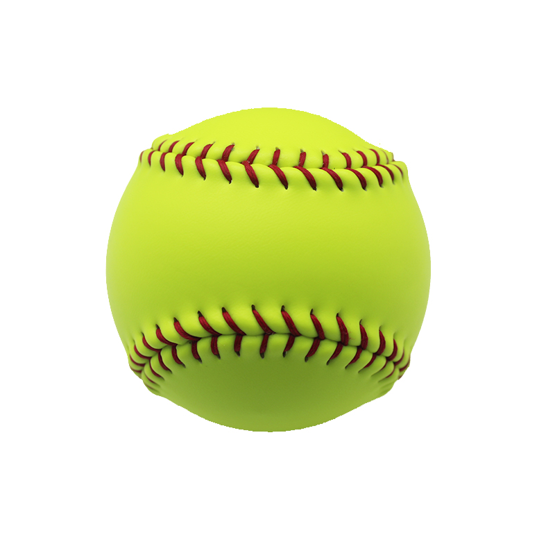 Balle de softball en cuir synthétique PVC vert, taille et poids officiels, logo personnalisé imprimé, centre en mousse souple, vert
